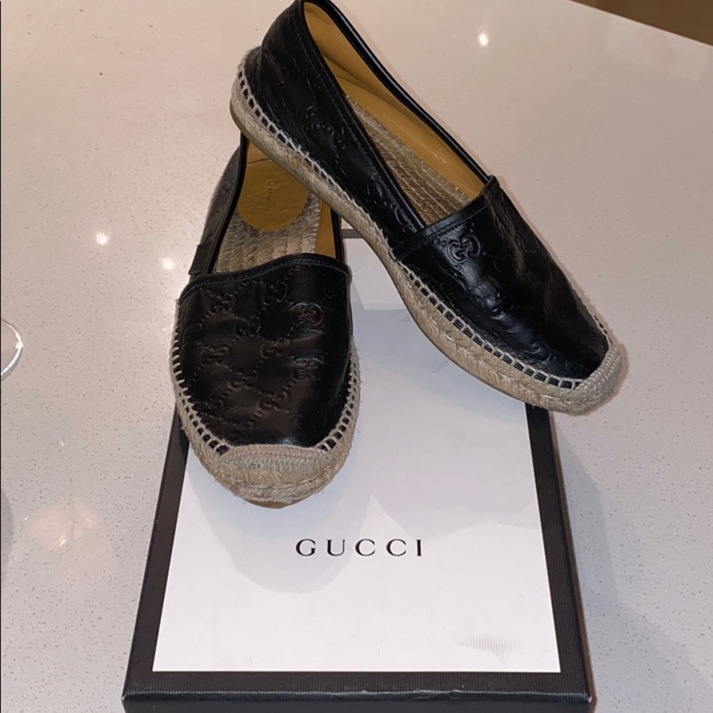 Gucci black leather espadrille shoes